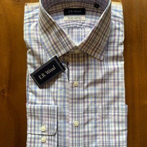 E.B. Wood Men's Long Sleeve Button Up Dress Shirt Size 16 34/35 Blue Plaid